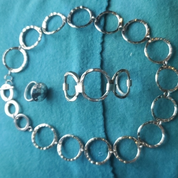 Handmade Hammered Silver chocker, bracelet and ring set 3 pc - Picture 1 of 9
